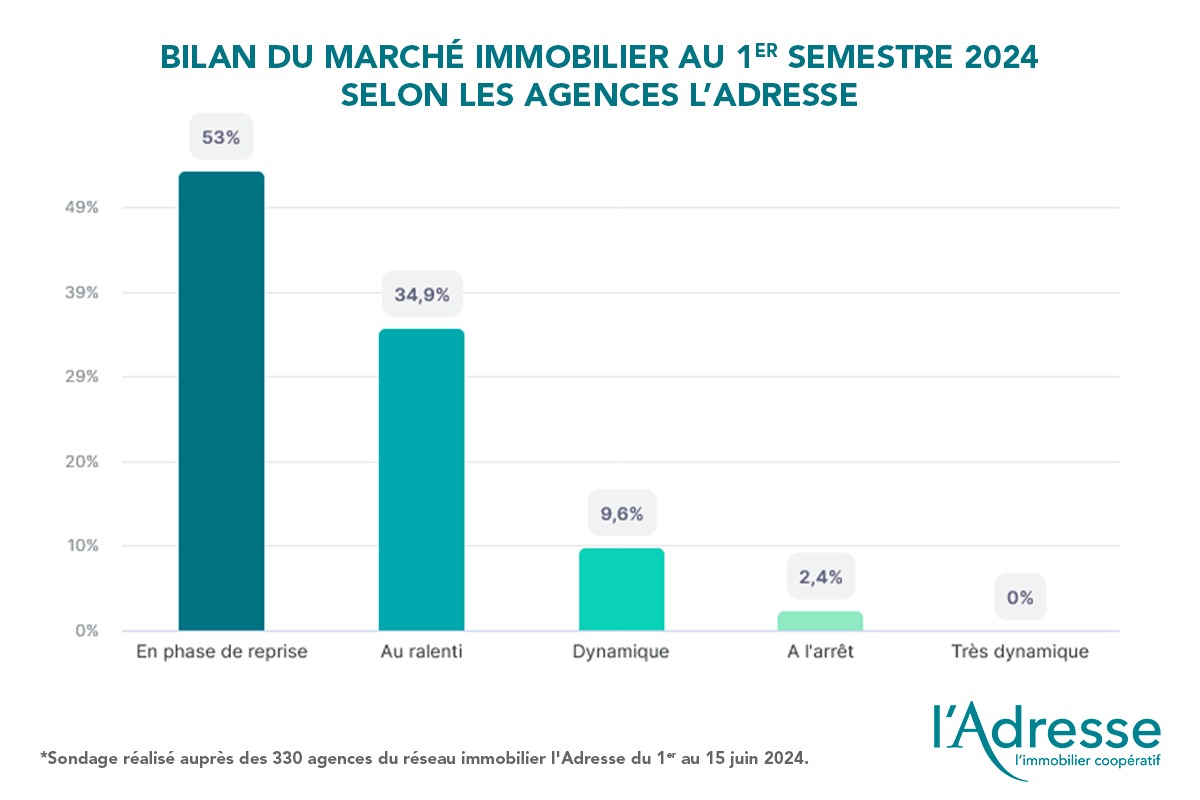 infographie sur le bilan du marché immobilier au 1er semestre 2024 selon les agences l'Adresse